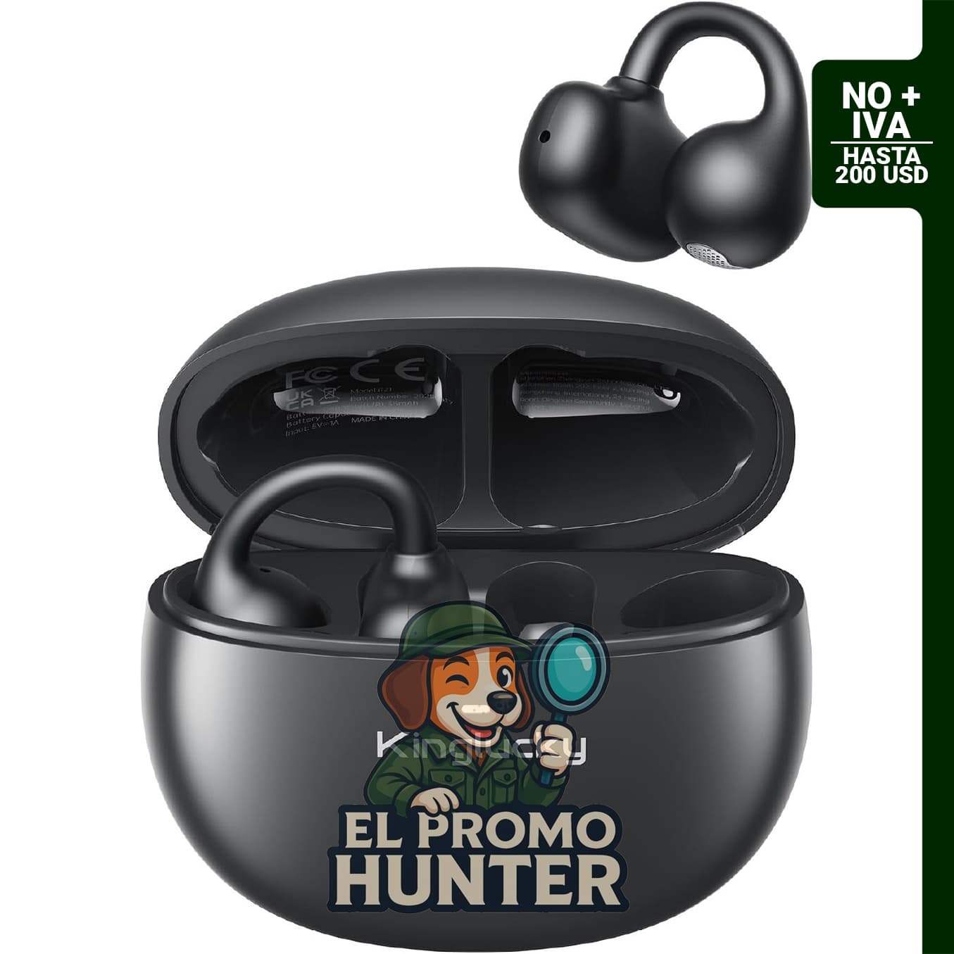 Kinglucky Auriculares Abiertos Bluetooth 5.4, 50 horas de reproducción, diseño con clip.