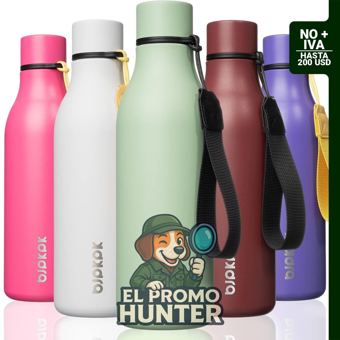 Botella de agua aislada BJPKPK de acero inoxidable de 18 oz (532 ml), sin BPA y a prueba de fugas.
