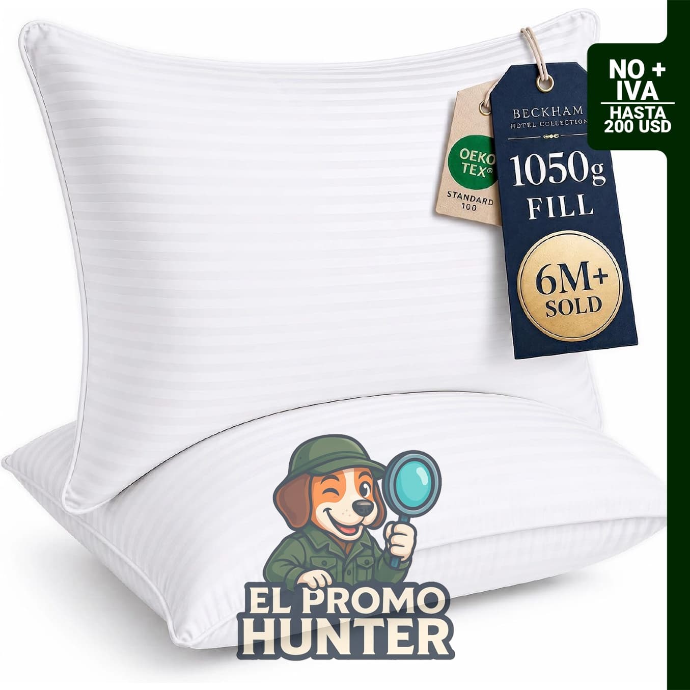 Colección de hotel Beckham Juego de 2 almohadas de cama tamaño estándar/queen, almohada alternativa suave para dormir.