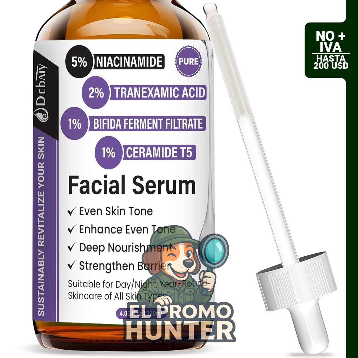Suero facial de niacinamida al 5% con ácido tranexámico, 120 ml.