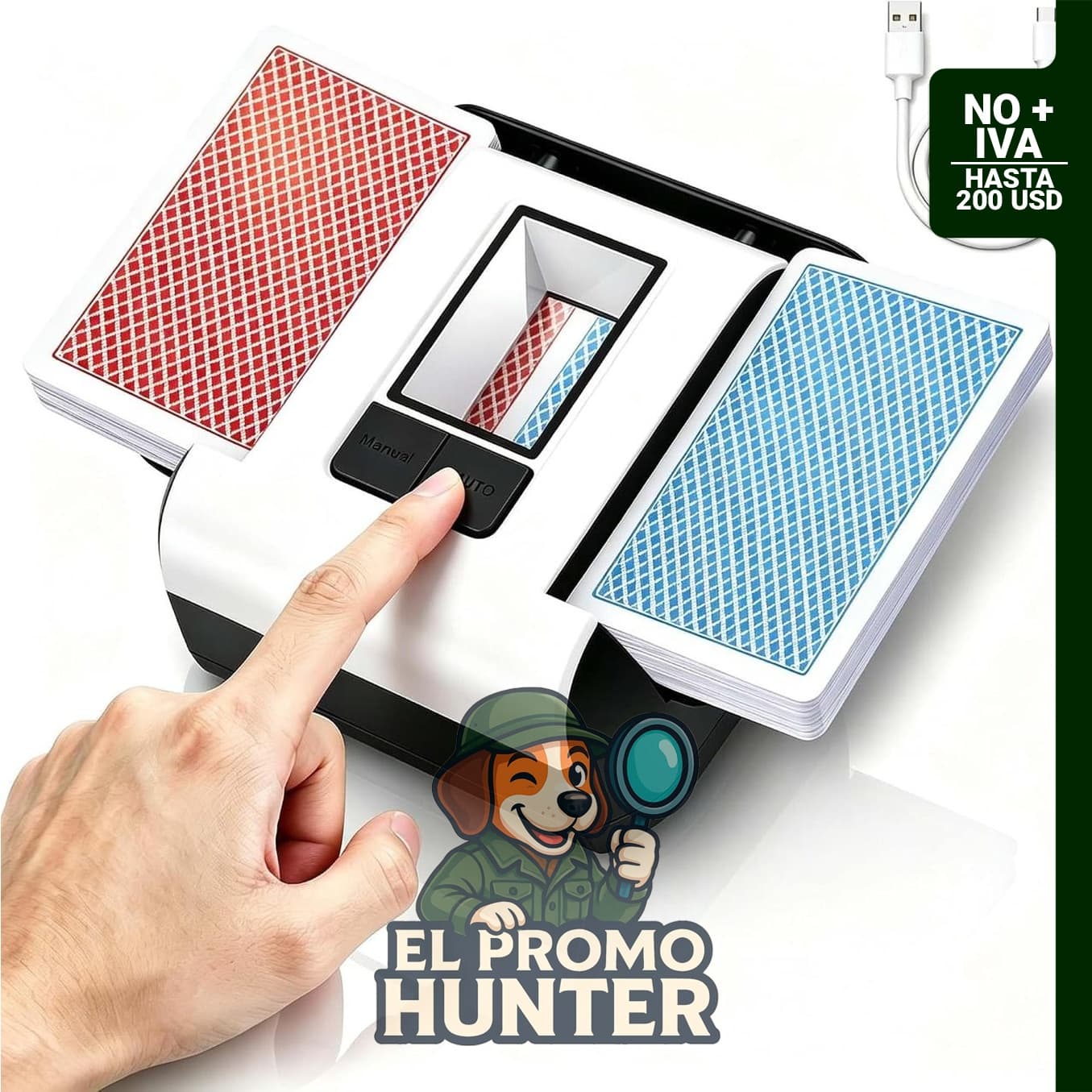 Barajador automático de cartas para 1-2 mazos, recargable y silencioso.