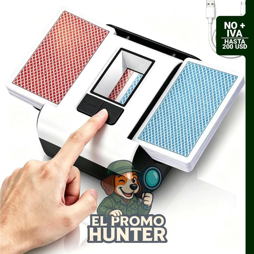 Barajador automático de cartas para 1-2 mazos, recargable y silencioso.