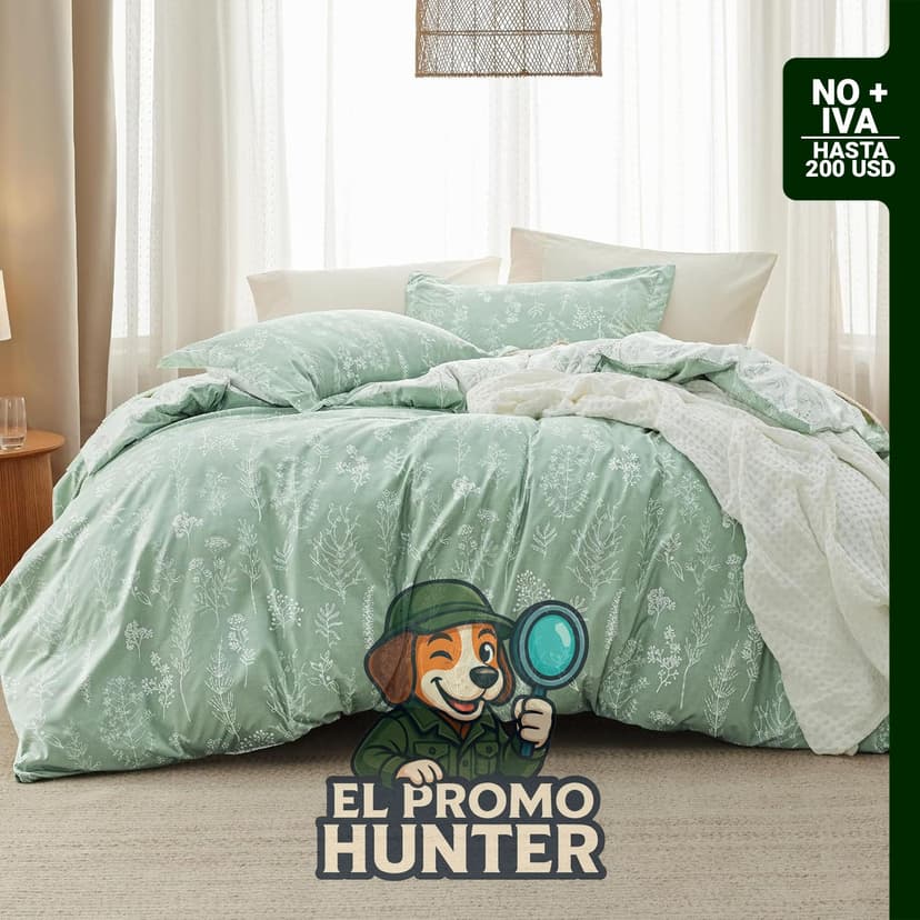 Bedsure Juego de edredón Queen, color verde salvia, incluye edredón reversible y 2 fundas de almohada.