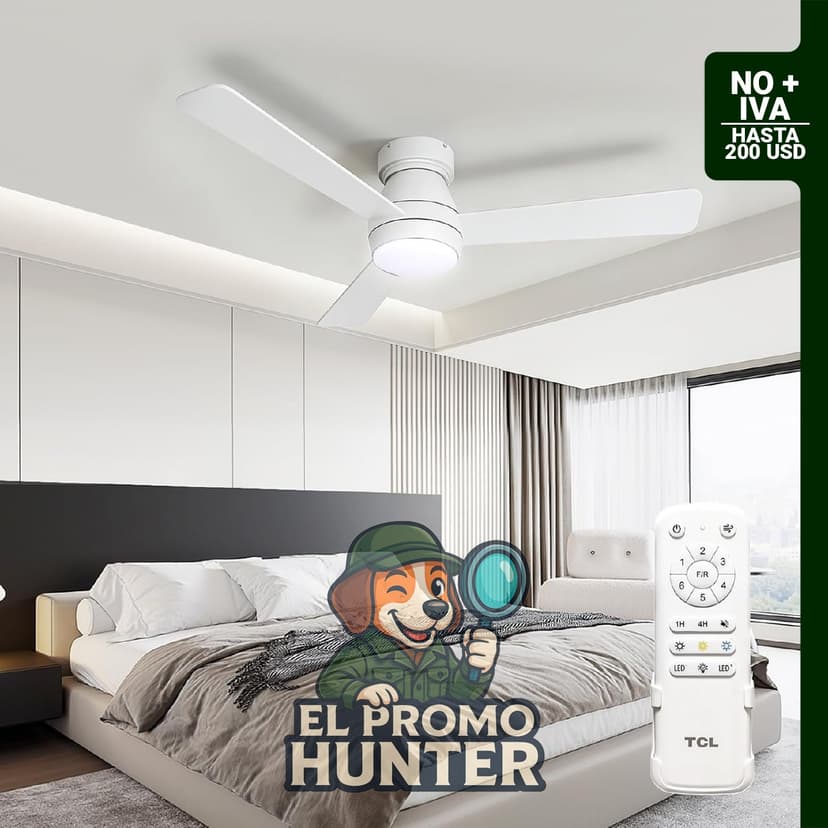 Ventilador de techo TCL de 42" (106,7 cm) con luces LED, control remoto y 3 aspas de perfil bajo.