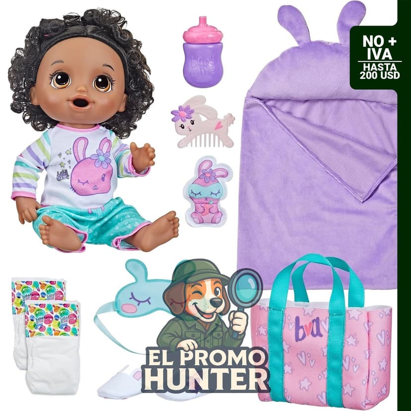 Baby Alive Muñeca Bebé Pijamada de Conejito de 30,5 cm con accesorios de hora de dormir.