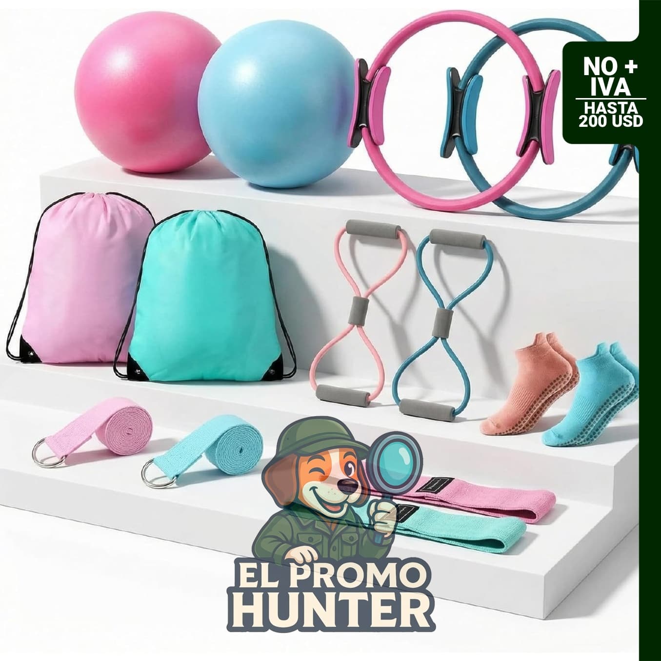 Kit de Pilates de 14 piezas con anillos, bandas de resistencia y pelotas.