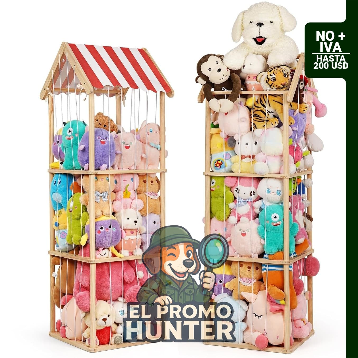 Organizador vertical de peluches Edudif, fabricado en madera, con capacidad para más de 40 juguetes.