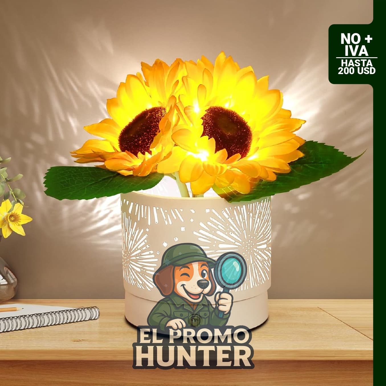Lámpara Girasol LED Táctil Recargable 3 Colores, con atenuación infinita y diseño inalámbrico.