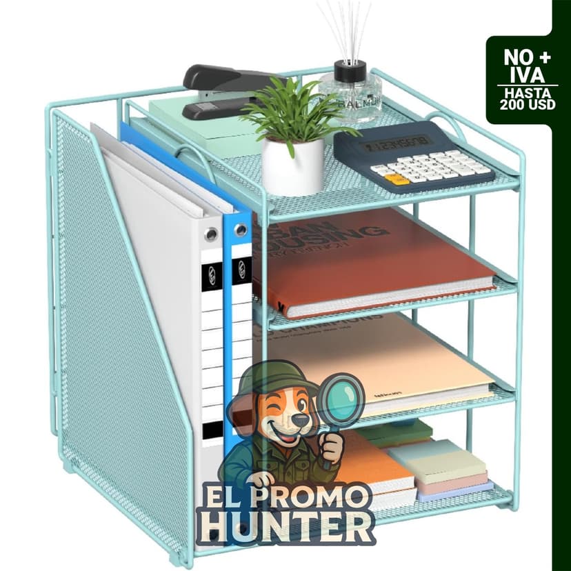 Organizador de archivos de escritorio azul de 4 niveles, 30 x 30 x 31.6 cm.