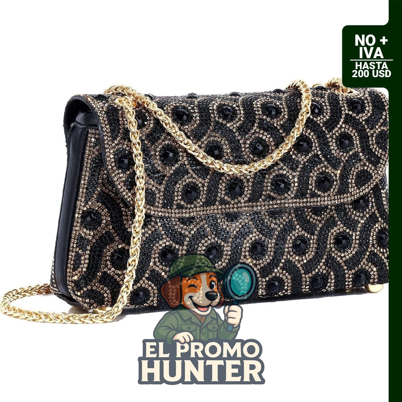 Bolso de mano con diamantes de imitación para mujer, diseño brillante, cadena ajustable y cierre.