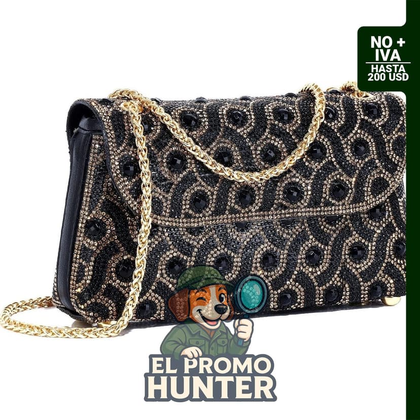 Bolso de mano con diamantes de imitación para mujer, diseño brillante, cadena ajustable y cierre.