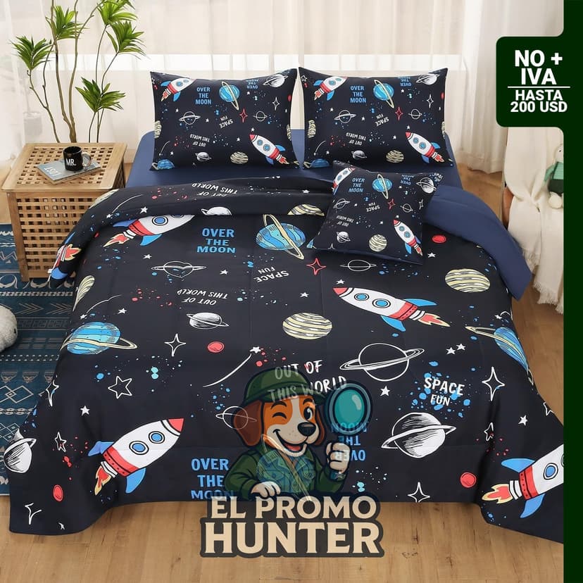 Juego de edredón de 6 piezas para niños y adolescentes, incluye fundas de almohada, sábana encimera y bajera.