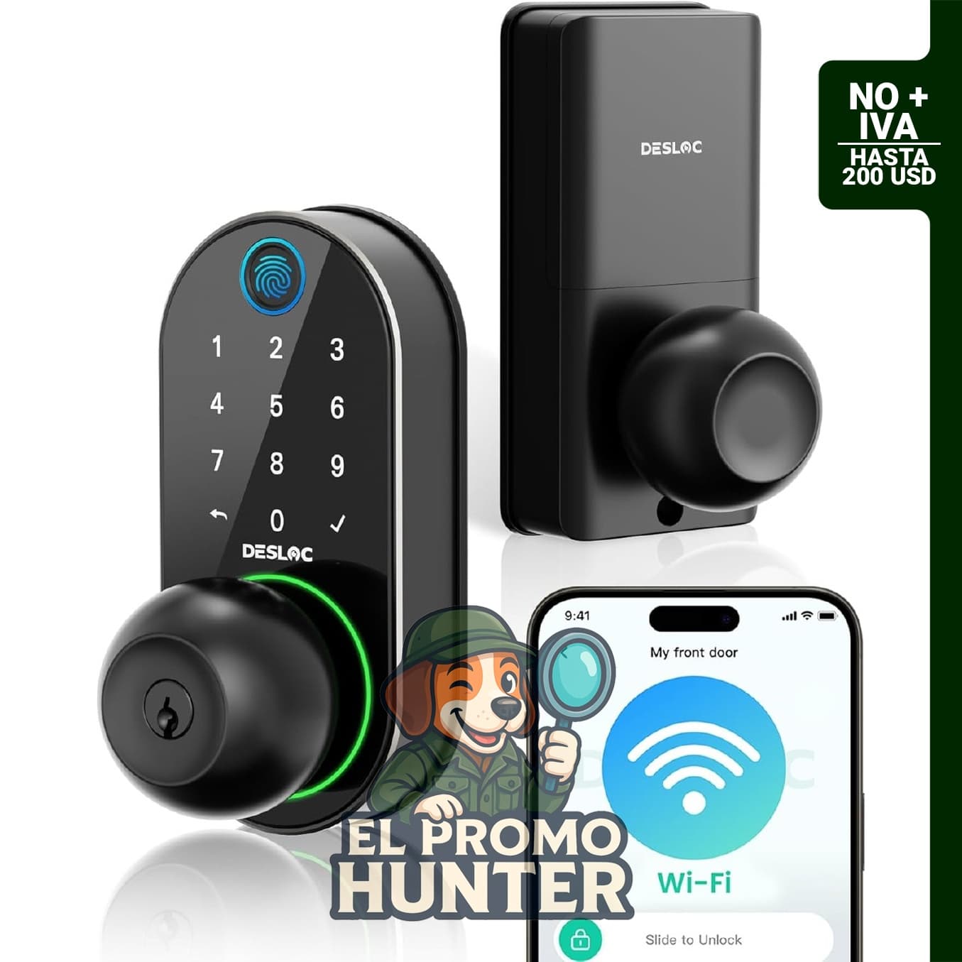 DESLOC D212 - Pomo de puerta con huellas dactilares y WiFi, cerradura de teclado inteligente para acceso sin llave.
