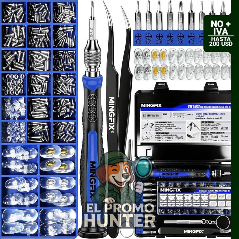 Kit de reparación MINGFIX para gafas y lentes de sol, incluye tornillos, almohadillas y destornilladores.