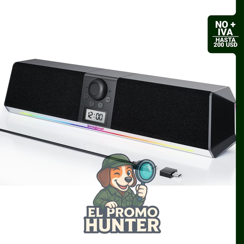 SOULION Altavoces de computadora Bluetooth USB Plug & Play con reloj y LED