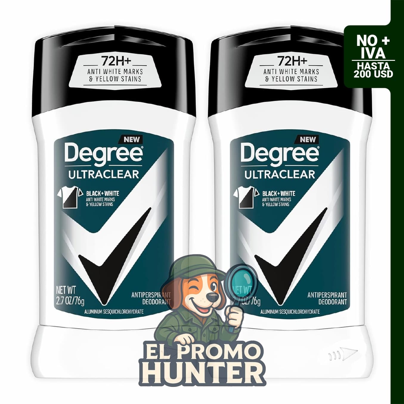 Degree Men Desodorante Antitranspirante UltraClear Black+White, 2 unidades de 76 g cada una, con tecnología MotionSense.