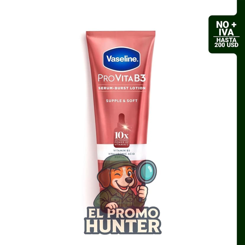 Vaseline Pro VitaB3 Serum Burst, loción hidratante con vitamina C, B3, ácido hialurónico y péptidos, 221 ml.