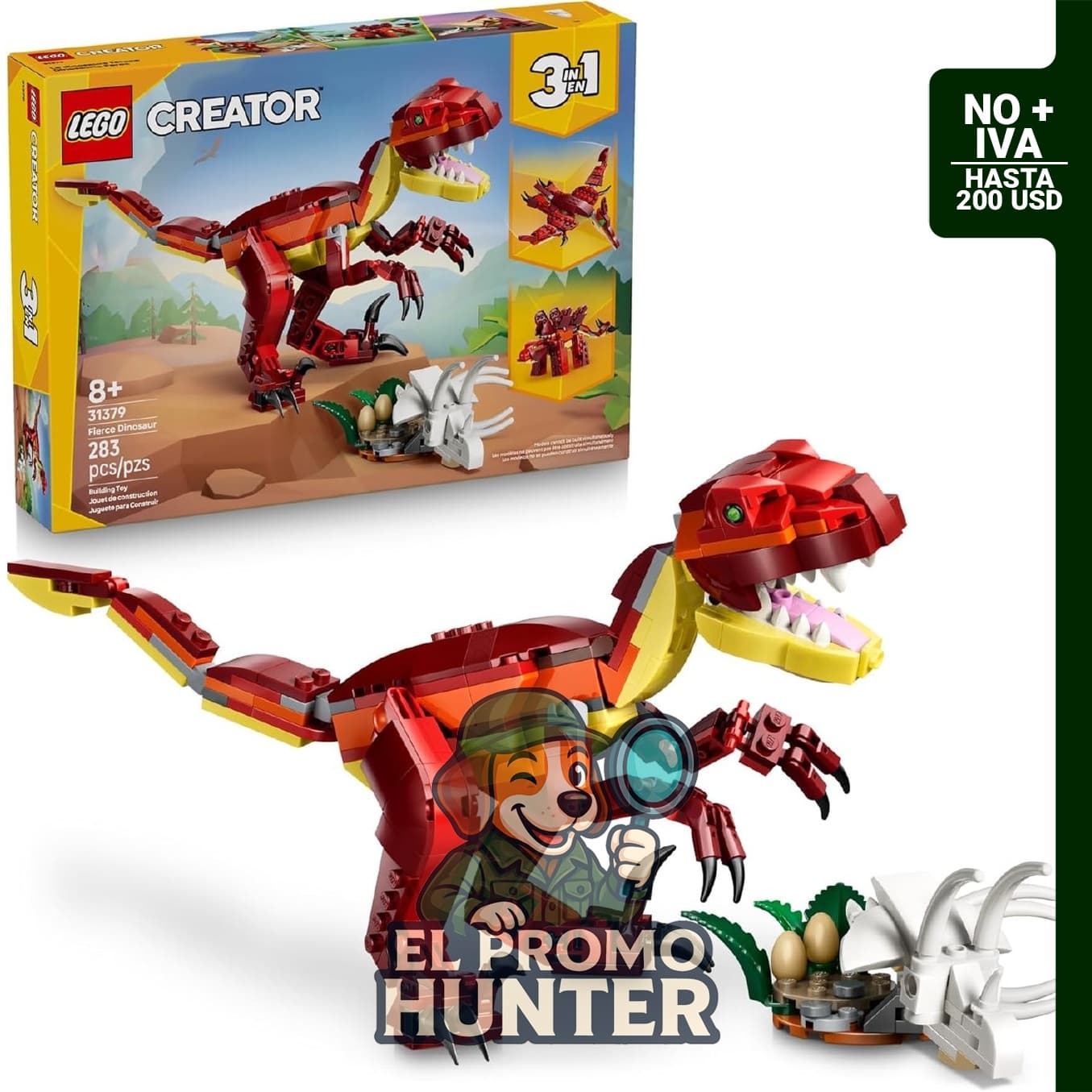 LEGO Creator 3 en 1 Dinosaurios, set de construcción con 283 piezas para armar figuras de animales prehistóricos.