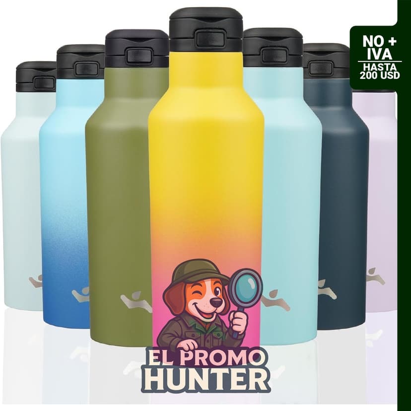 Botella de agua aislada de acero inoxidable de doble pared de 17 oz (500 ml) con 2 tapas.