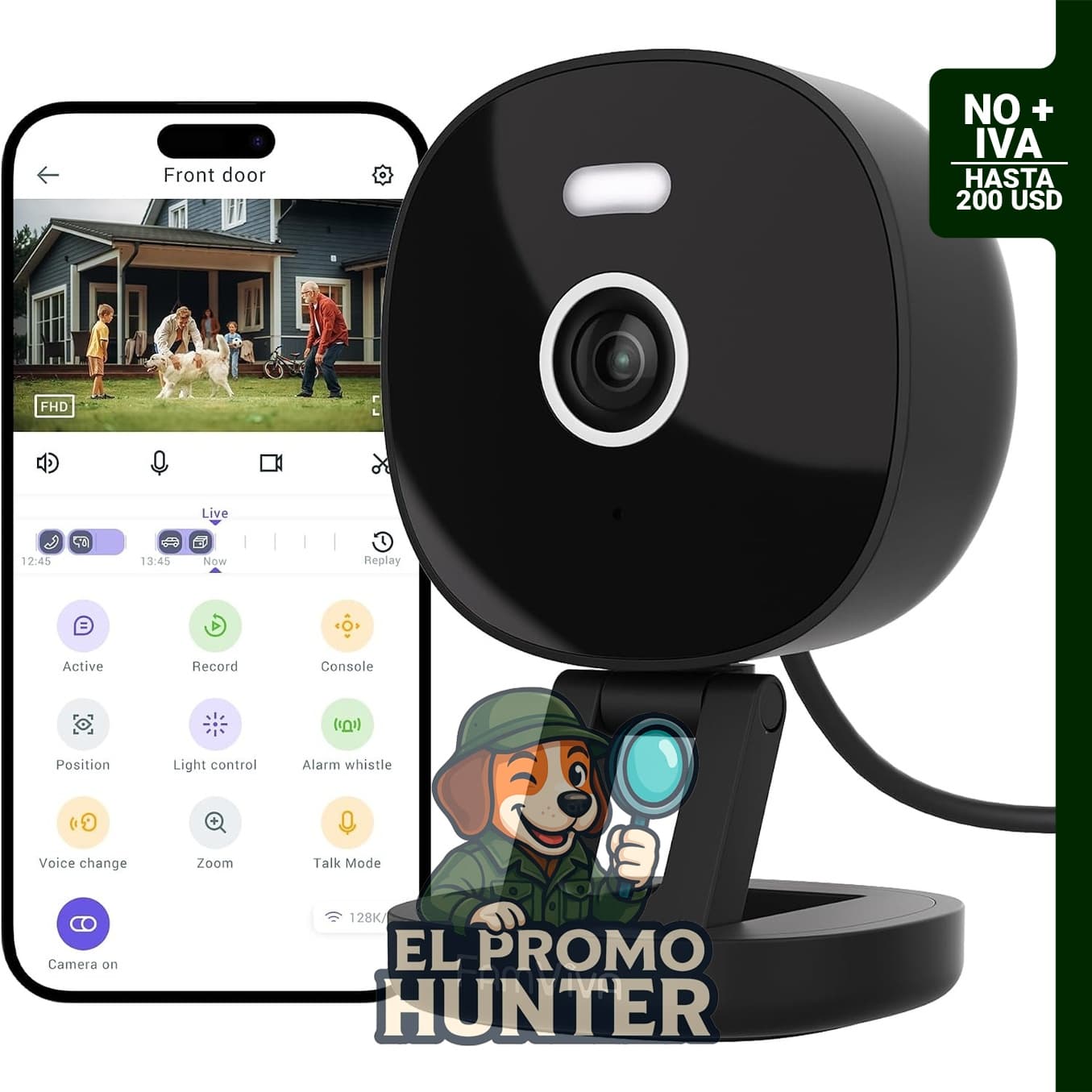 Cámara de seguridad 2K para exteriores e interiores, visión nocturna a color, IP65 a prueba de agua.