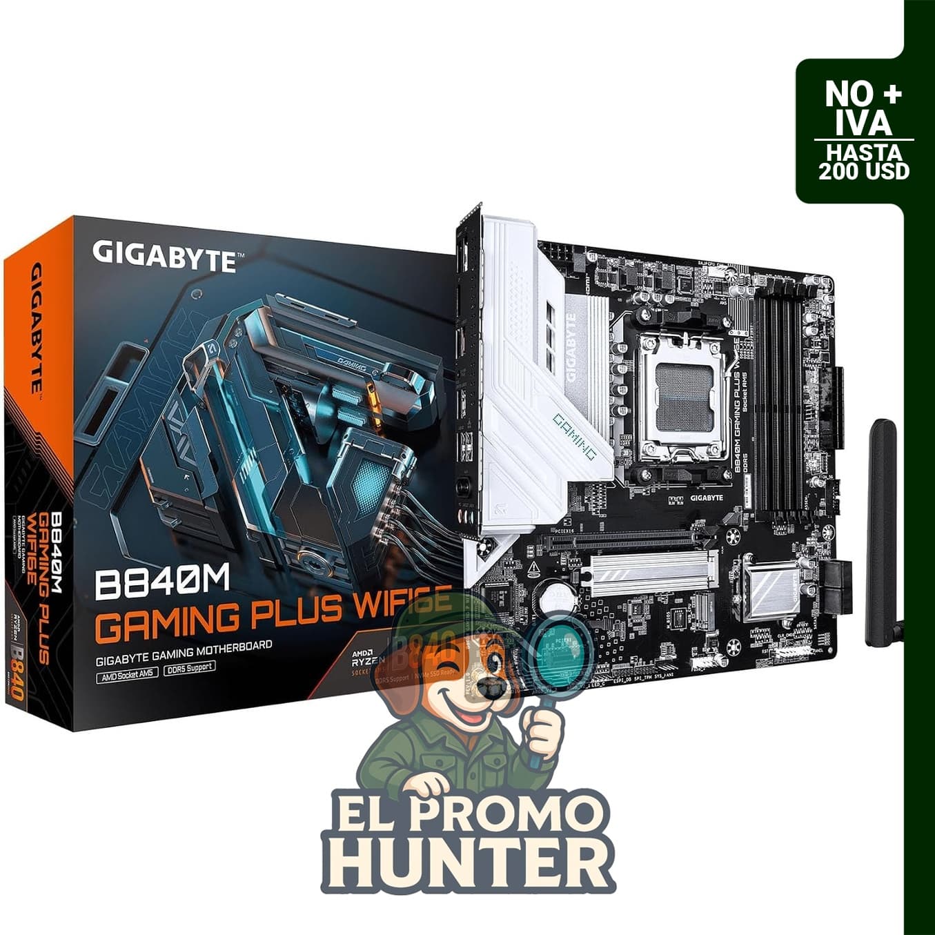 GIGABYTE B840M GAMING PLUS WIFI6E AMD AM5 mATX, compatible con procesadores Ryzen serie 9000/8000/7000.