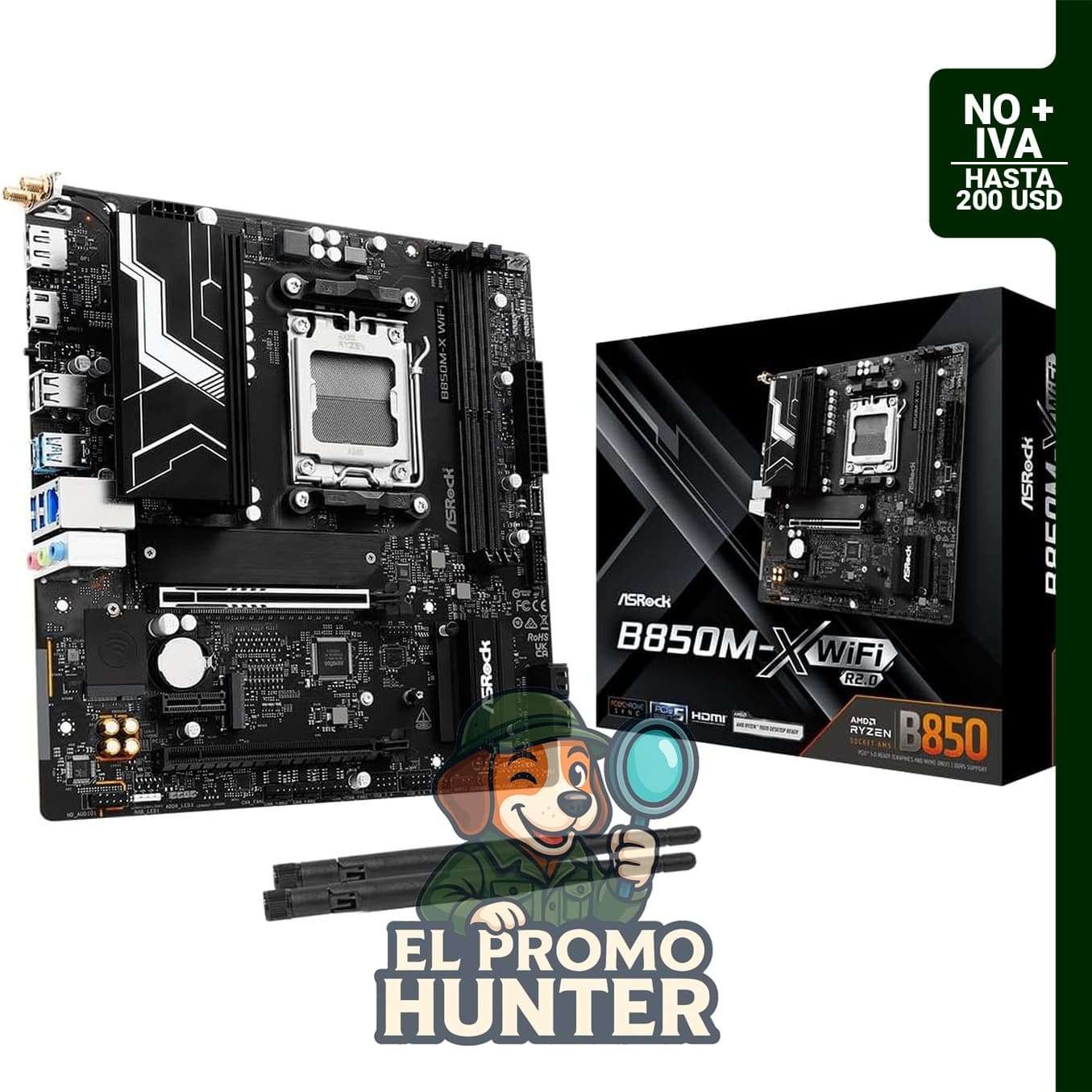 ASRock B850M-X WiFi R2.0 AM5 Micro-ATX, compatible con CPU AMD Ryzen 9000/8000/7000, DDR5 8200+ (OC).