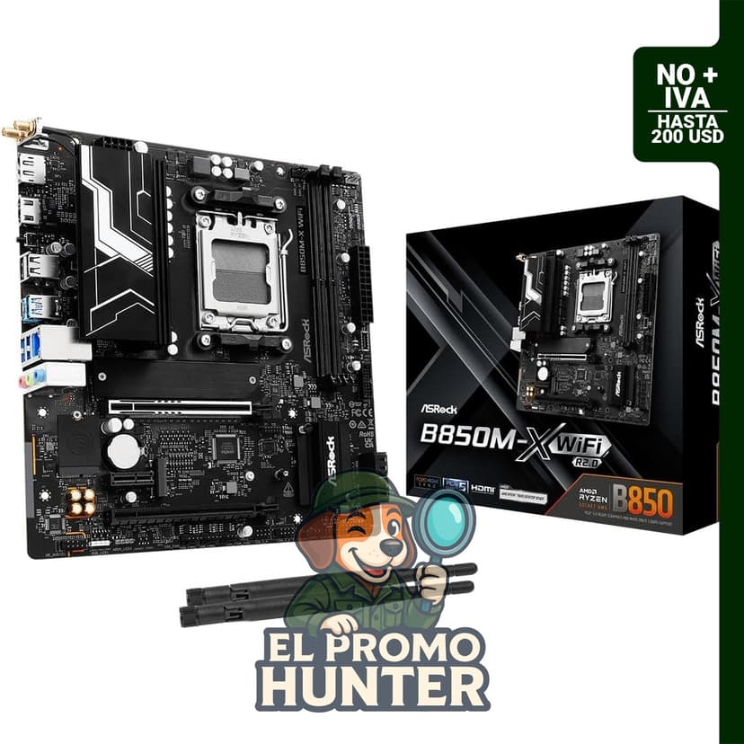 ASRock B850M-X WiFi R2.0 AM5 Micro-ATX, compatible con CPU AMD Ryzen 9000/8000/7000, DDR5 8200+ (OC).