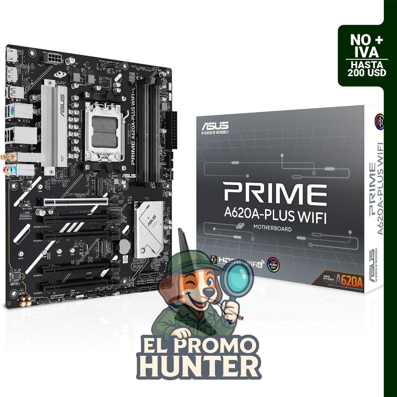 ASUS Prime A620A-PLUS WiFi AMD ATX, placa base con soporte para DDR5, WiFi 6 y LAN de 1 Gb.