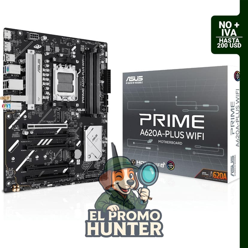 ASUS Prime A620A-PLUS WiFi AMD ATX, placa base con soporte para DDR5, WiFi 6 y LAN de 1 Gb.