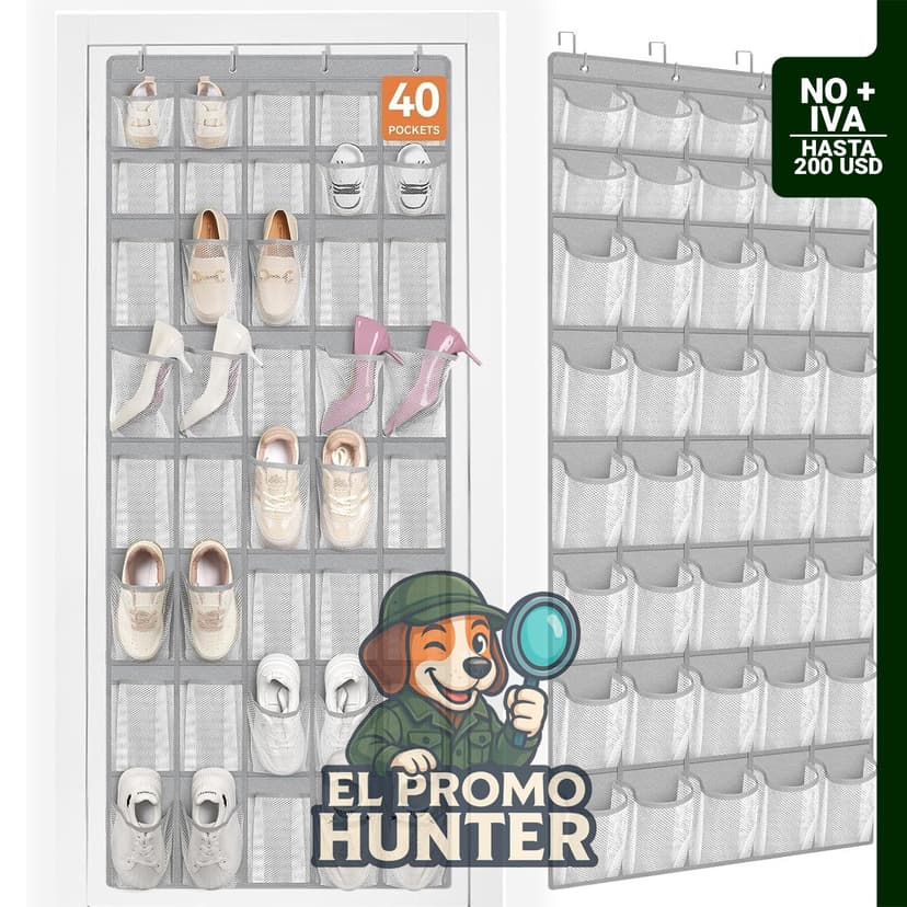 FENTEC Organizador sobre la puerta para zapatos con 40 bolsillos grandes, soporte de malla para armario.
