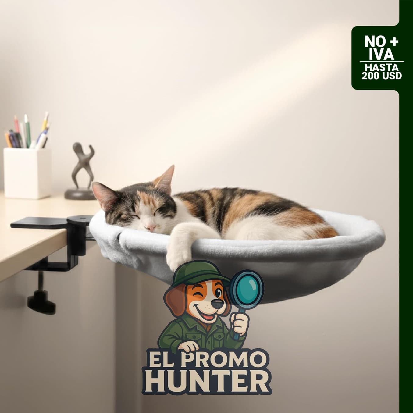 Cama de escritorio ajustable para gatos, marco de metal con funda de felpa extraíble, soporta hasta 22.7 kg.