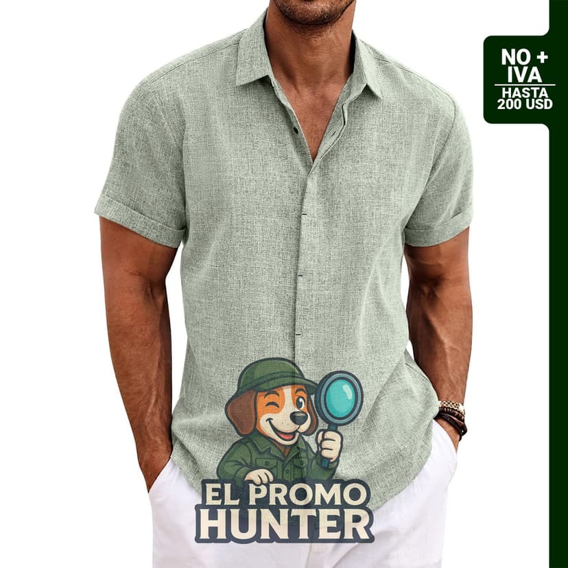 Camisa de lino para hombre de manga corta con botones, adecuada para ocasiones casuales y de verano.