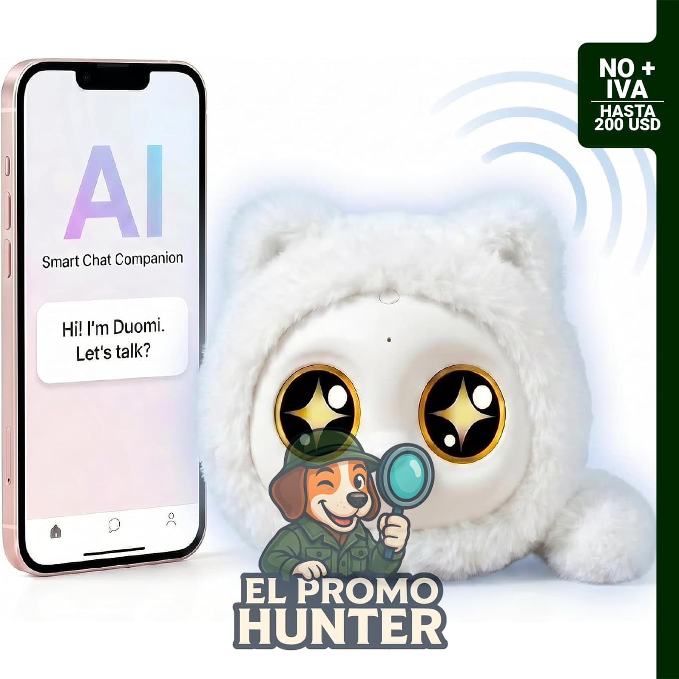 AICUDDO Robot IA de Peluche Interactivo con Voz y Ojos Expresivos, juguete electrónico para niños y adultos.