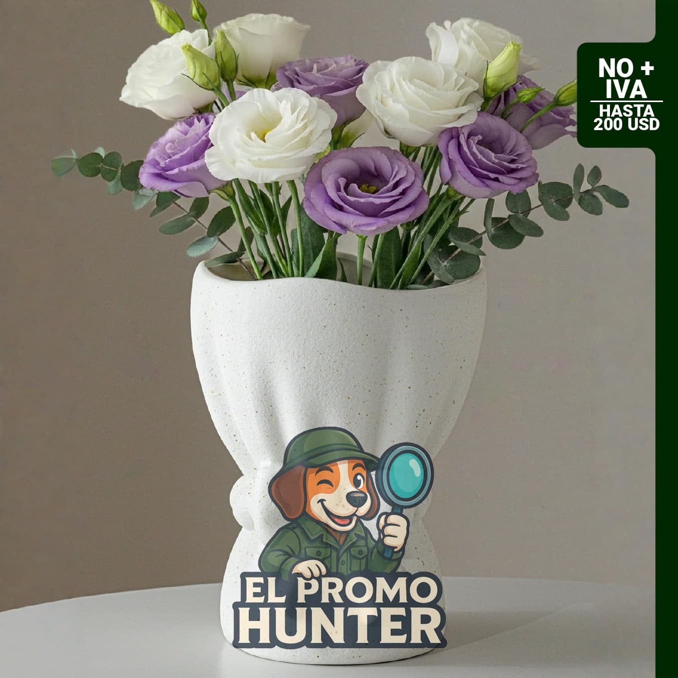 Florero de cerámica blanco mate de 21.8 cm con nudo decorativo, ideal para decoración del hogar.