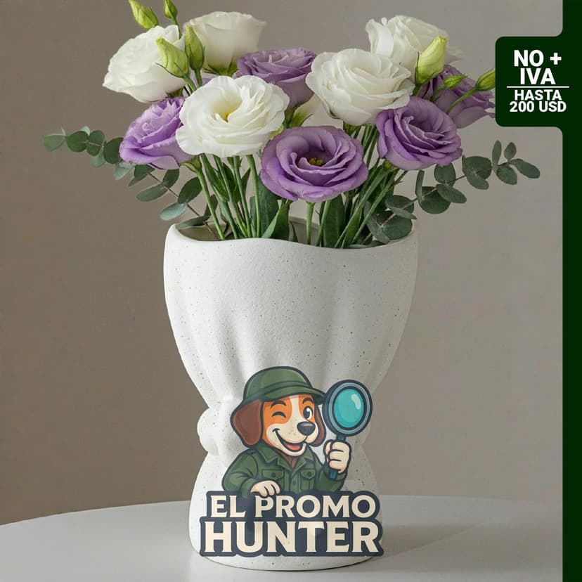 Florero de cerámica blanco mate de 21.8 cm con nudo decorativo, ideal para decoración del hogar.