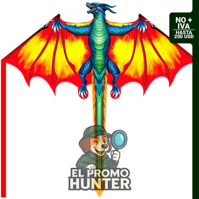 Cometa Dragón de 150 x 150 cm con cuerda de 91 m, adecuado para niños de 4 a 12 años.