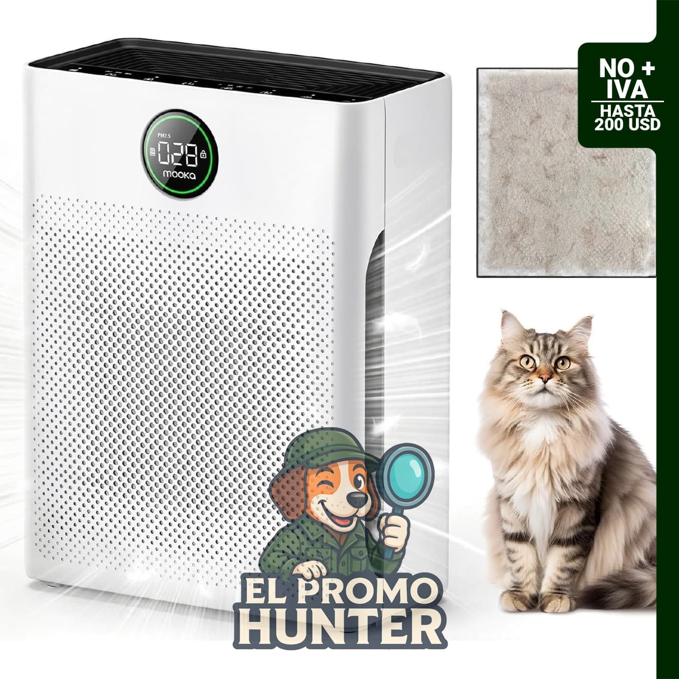 Purificador de aire HEPA para habitaciones grandes de hasta 204 m² con sensor PM2.5.