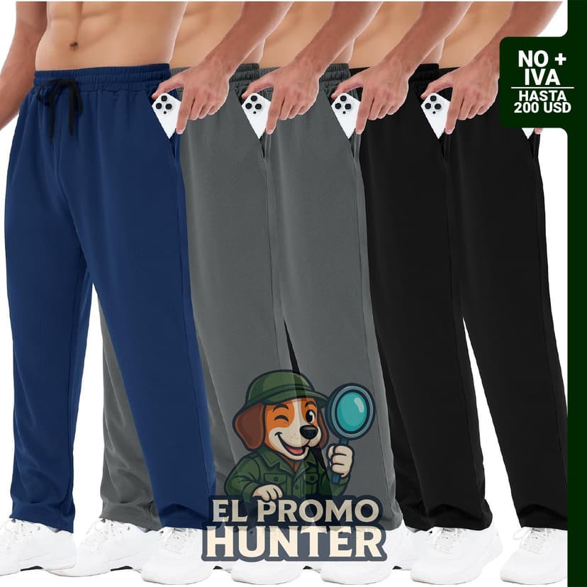 Paquete de 3 pantalones deportivos para hombre, secado rápido, con bolsillos.