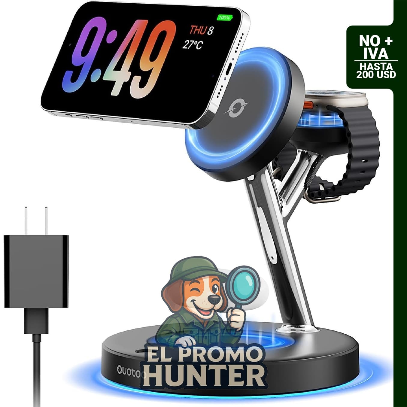 Soporte de cargador inalámbrico Mag-Safe 3 en 1 para iPhone, Apple Watch y AirPods.