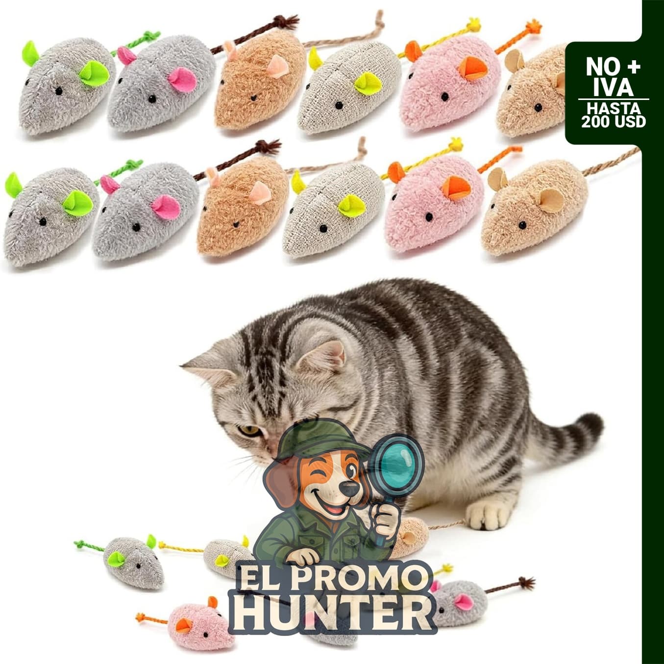 Paquete de 12 juguetes de ratón para gatos, incluye ratones de peluche con hierba gatera.