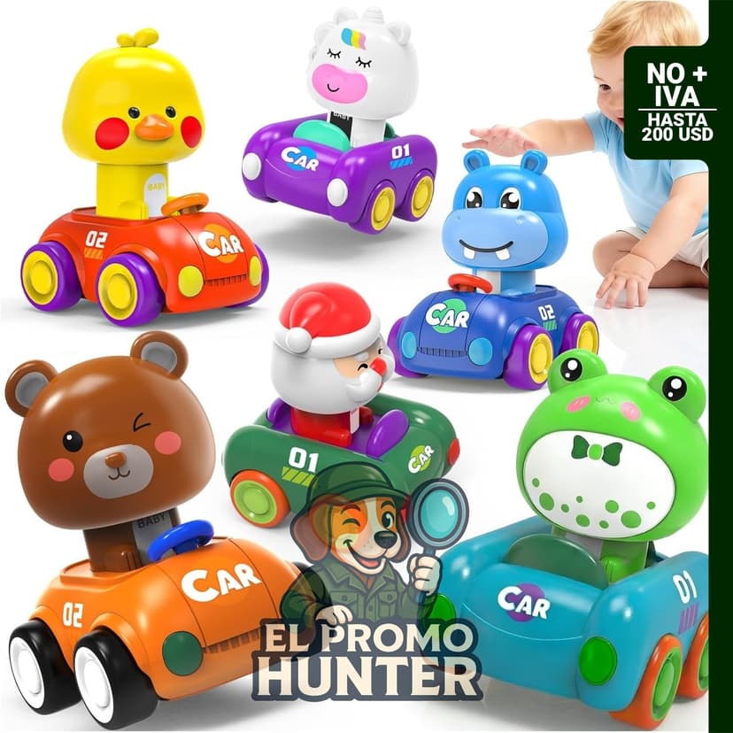 Pack de 6 vehículos de fricción Press and Go para bebés, aptos para niños de 1 a 3 años.