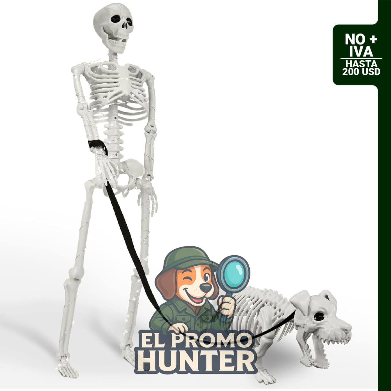 Decoraciones de Halloween con esqueletos humanos y de perro, esqueleto de 91 cm y perro de 56 cm, con iluminación LED.