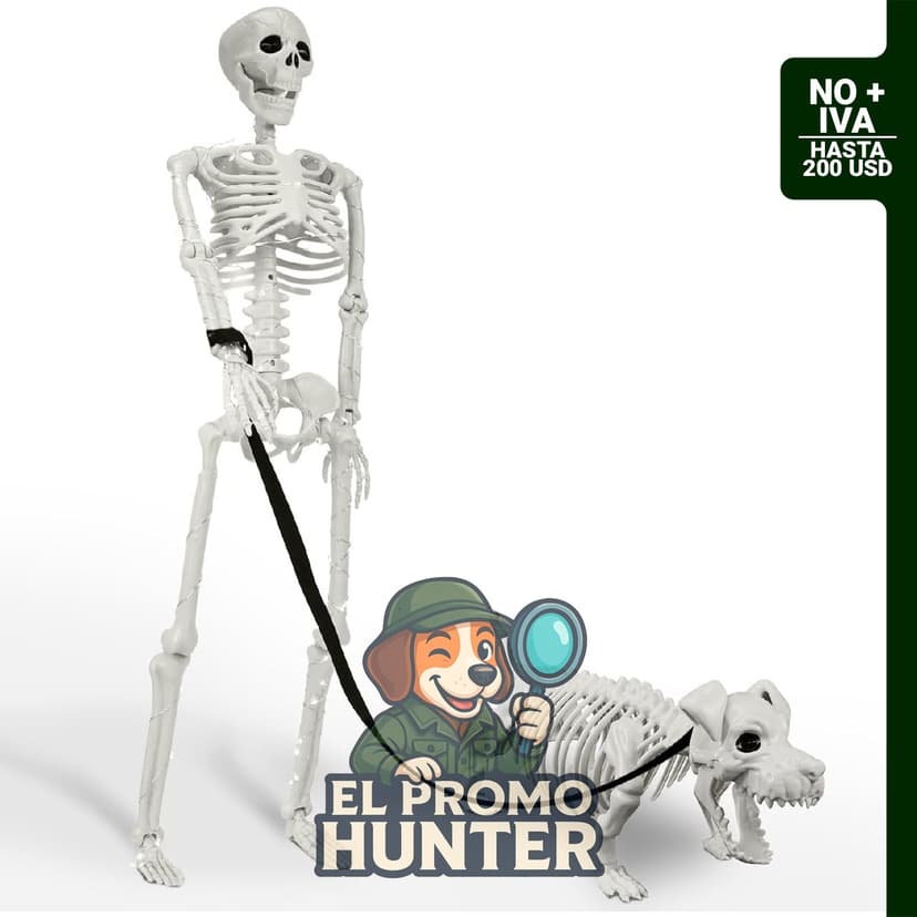 Decoraciones de Halloween con esqueletos humanos y de perro, esqueleto de 91 cm y perro de 56 cm, con iluminación LED.