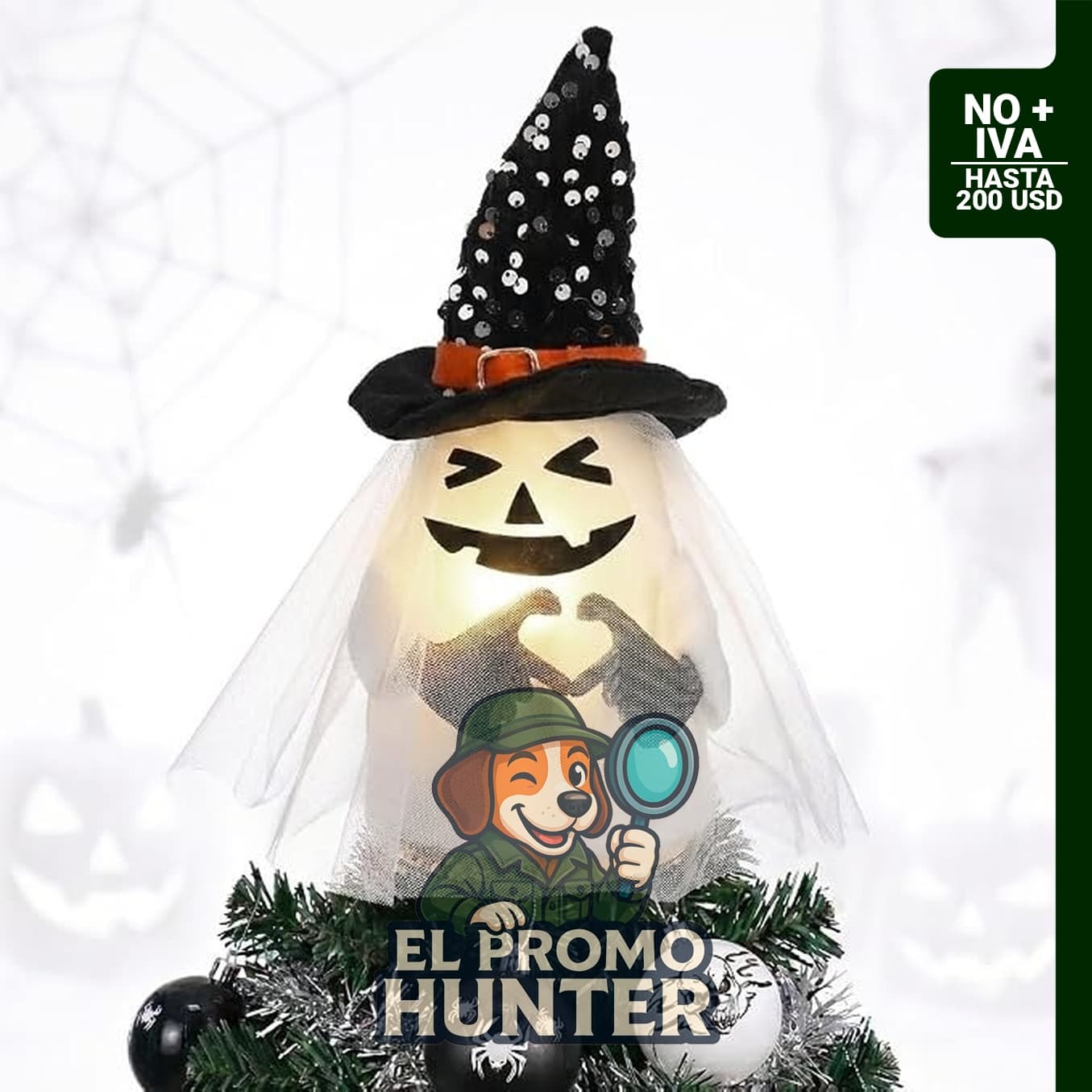 Valery Madelyn Fantasma Halloween LED de 26,7 cm con temporizador, adorno para árbol.