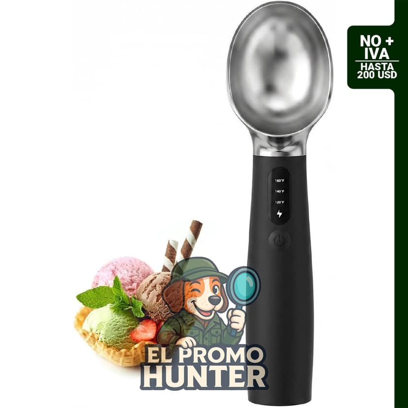 Cuchara de helado recargable con calefacción, ajustable en 3 niveles de calor, impermeable y fácil de limpiar.