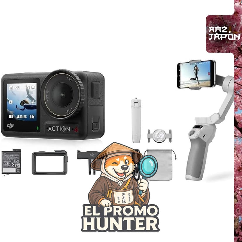 DJI Osmo Action 4 Essential Combo, cámara de acción resistente al agua, compatible con 4K/120 fps y sensor de 1/1.3 pulgadas.