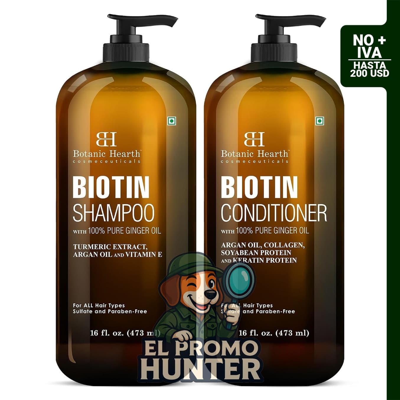 Botanic Hearth juego de champú y acondicionador de biotina, 16 oz (473 ml), sin sulfato.