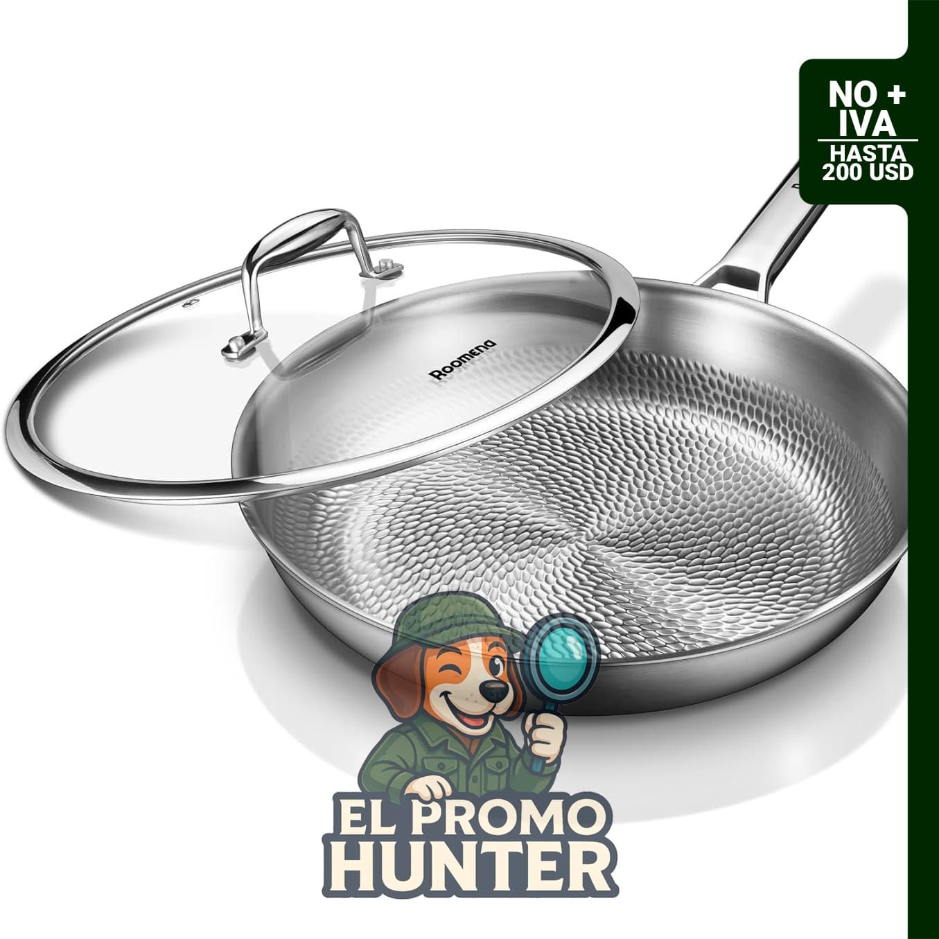 Sartén Roomena de titanio para cocinar, 30.5 cm con tapa.