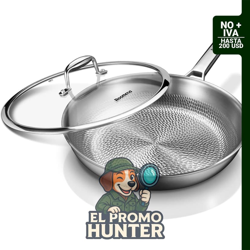 Sartén Roomena de titanio para cocinar, 30.5 cm con tapa.