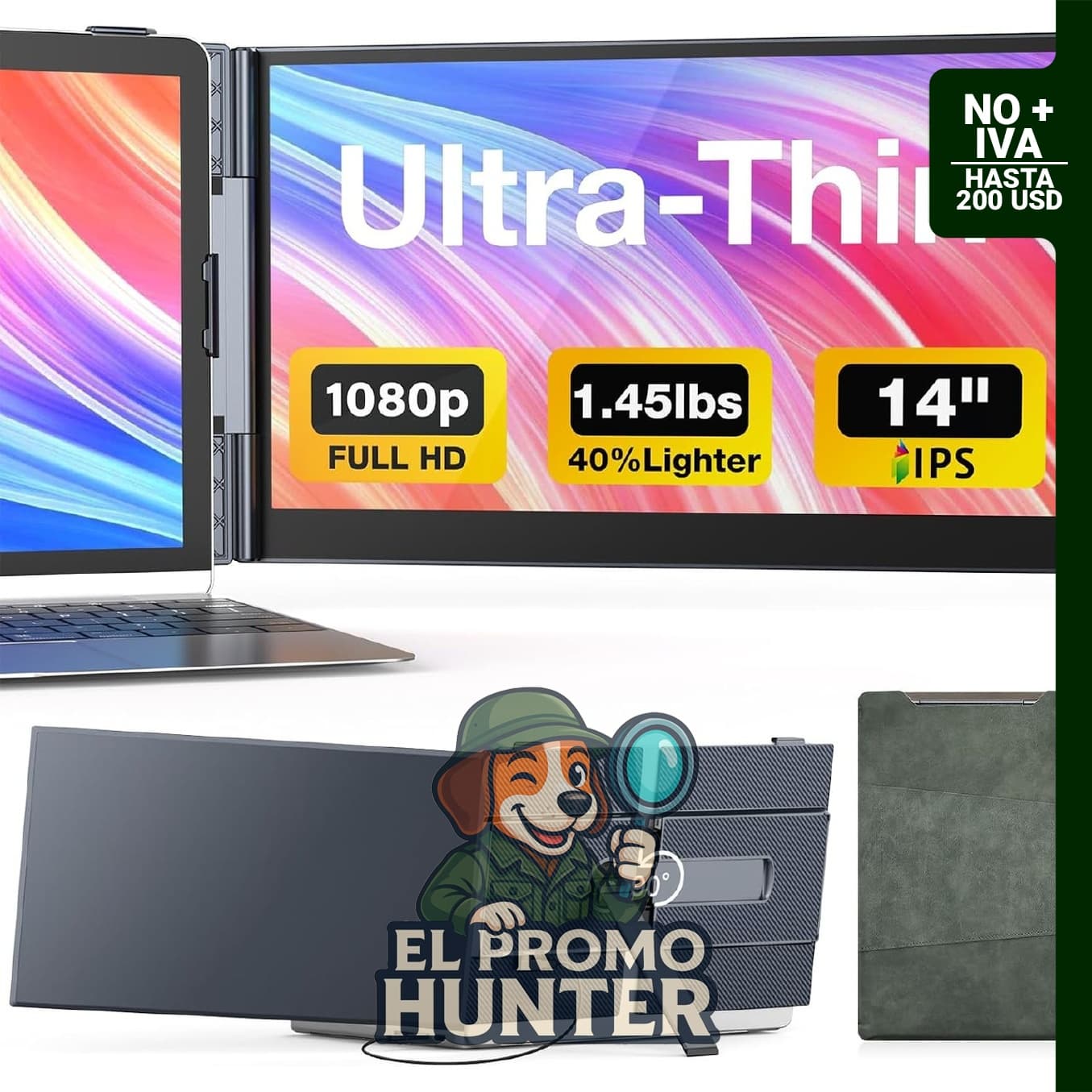 Monitor portátil ultrafino de 14" (35.6 cm) FHD IPS 1080P, Plug and Play.